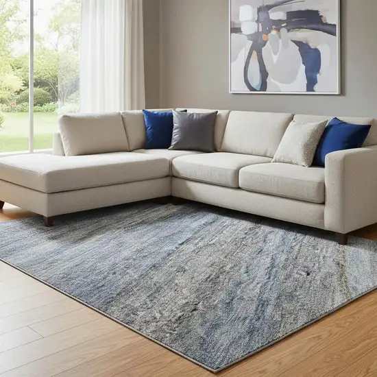 Blue And Gray Striped Washable Area Rug With UV Protection Photo 2