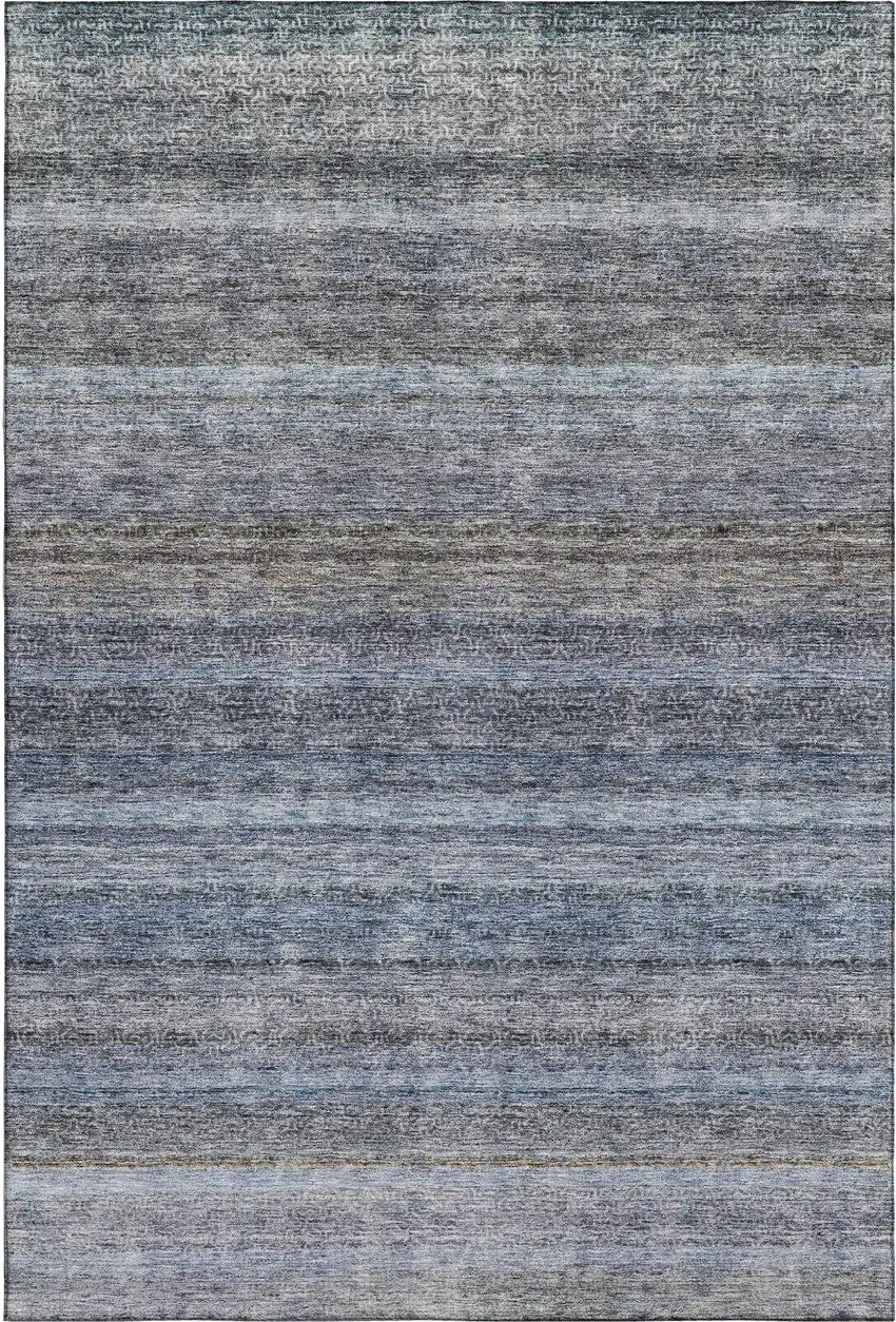 Blue And Gray Striped Washable Area Rug With UV Protection Photo 6