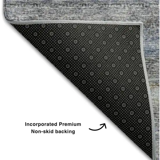 Blue And Gray Striped Washable Area Rug With UV Protection Photo 7