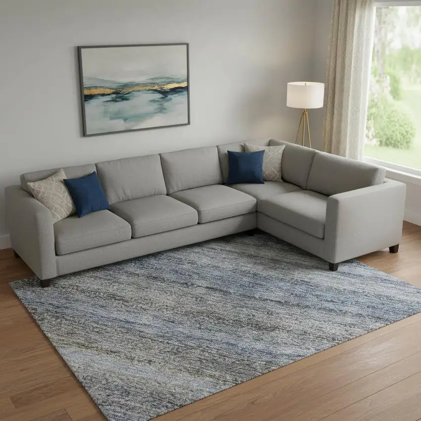 Blue And Gray Striped Washable Area Rug With UV Protection Photo 2