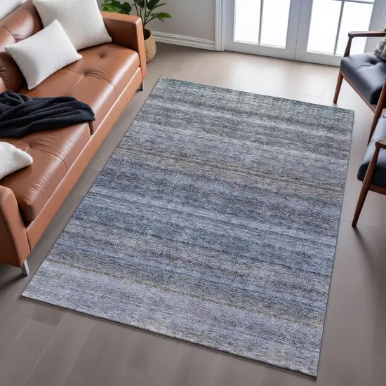 Blue And Gray Striped Washable Area Rug With UV Protection Photo 3