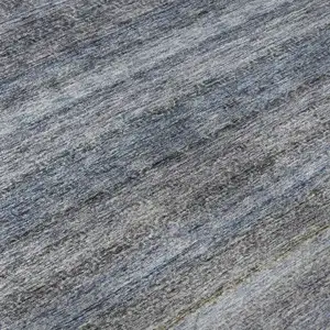 Photo of Blue And Gray Striped Washable Area Rug With UV Protection