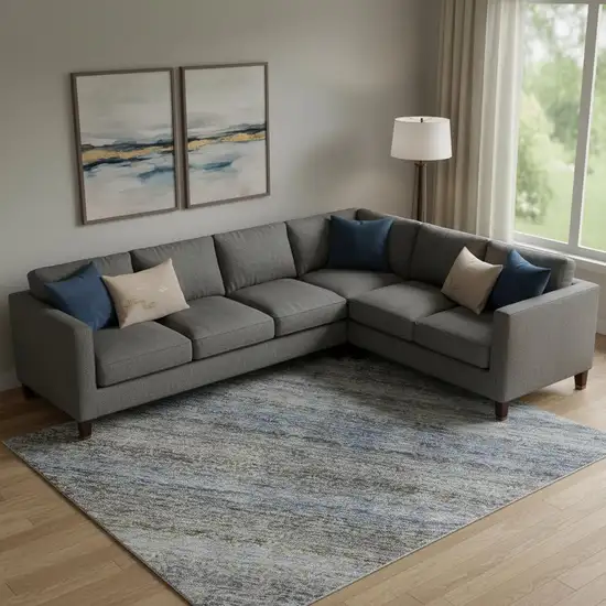 Blue And Gray Striped Washable Area Rug With UV Protection Photo 2