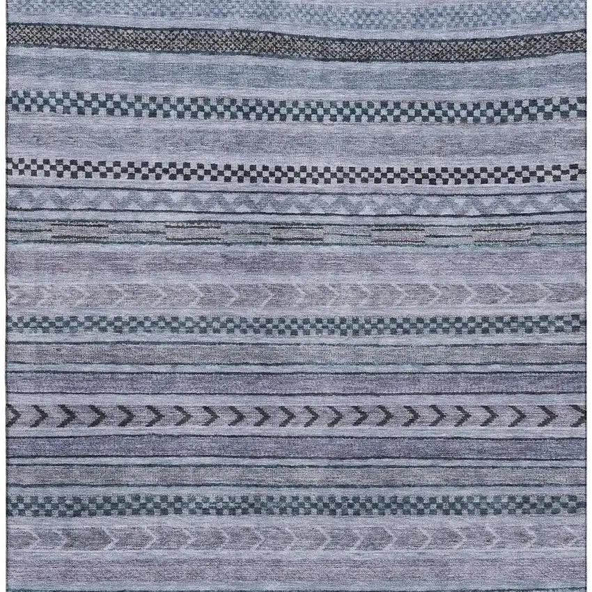 Blue And Gray Striped Washable Area Rug With UV Protection Photo 3