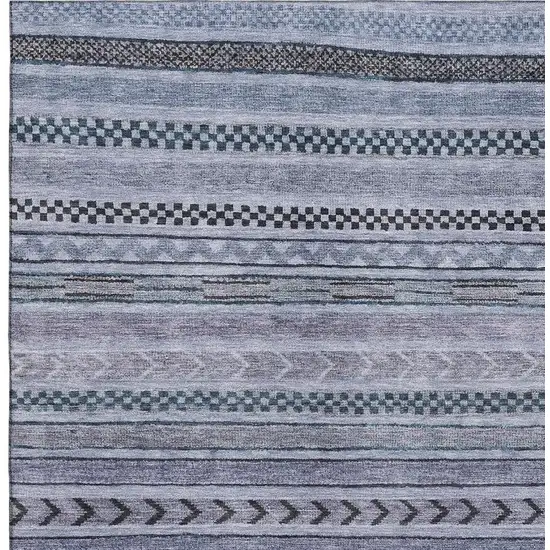 Blue And Gray Striped Washable Area Rug With UV Protection Photo 2