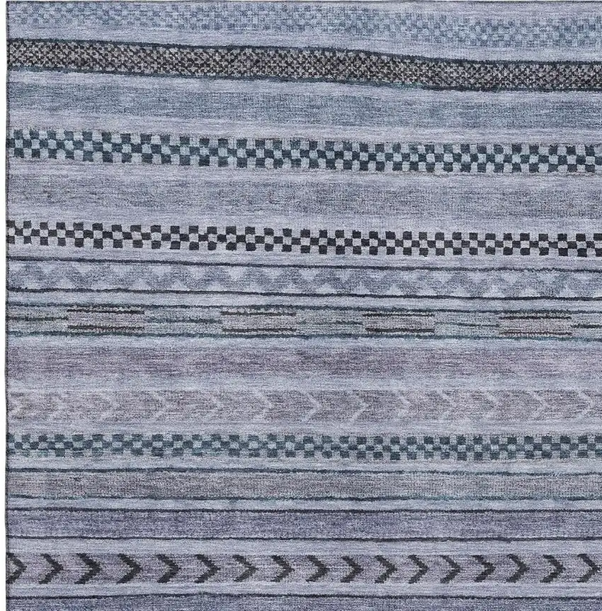 Blue And Gray Striped Washable Area Rug With UV Protection Photo 2