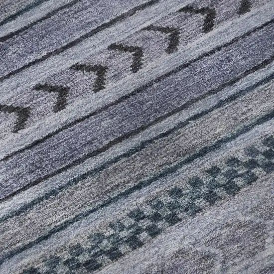 Blue And Gray Striped Washable Area Rug With UV Protection Photo 9