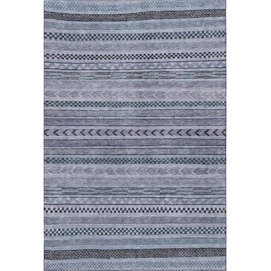 Blue And Gray Striped Washable Area Rug With UV Protection Photo 2