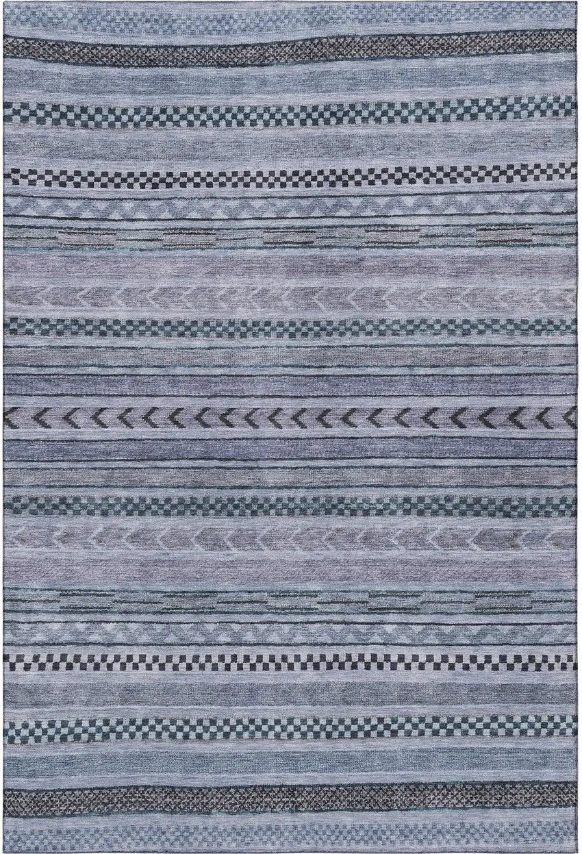 Blue And Gray Striped Washable Area Rug With UV Protection Photo 2