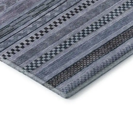 Blue And Gray Striped Washable Area Rug With UV Protection Photo 6