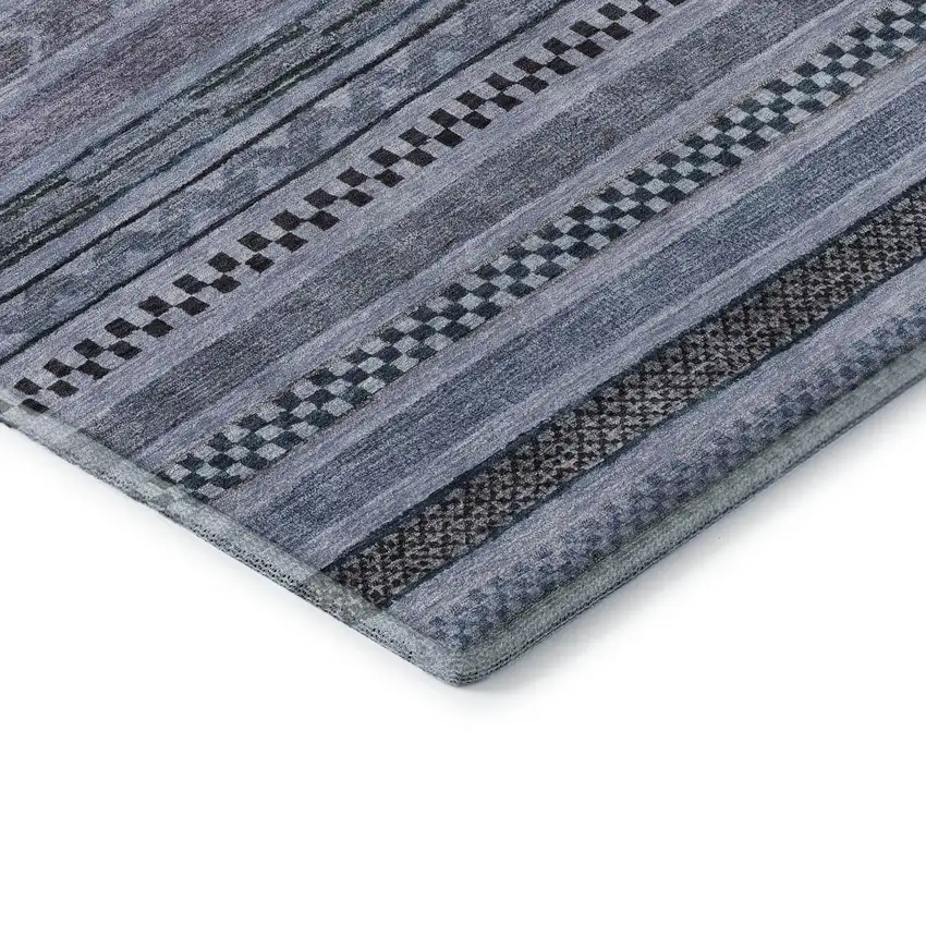 Blue And Gray Striped Washable Area Rug With UV Protection Photo 6