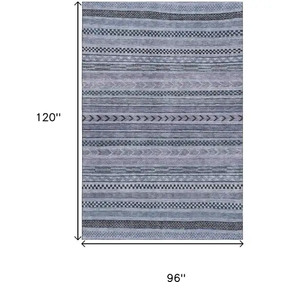 Blue And Gray Striped Washable Area Rug With UV Protection Photo 9
