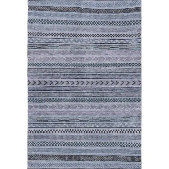 Blue And Gray Striped Washable Area Rug With UV Protection Photo 1