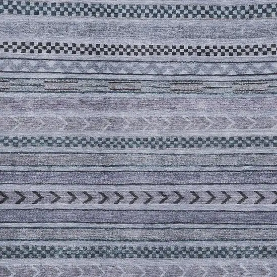 Blue And Gray Striped Washable Area Rug With UV Protection Photo 2