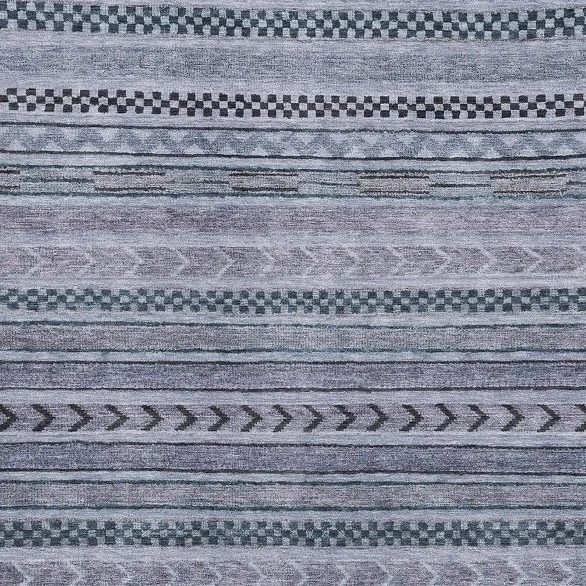 Blue And Gray Striped Washable Area Rug With UV Protection Photo 2