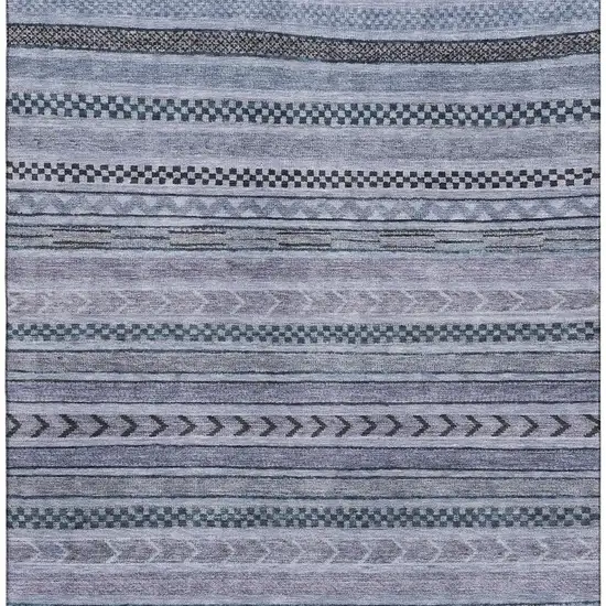 Blue And Gray Striped Washable Area Rug With UV Protection Photo 4