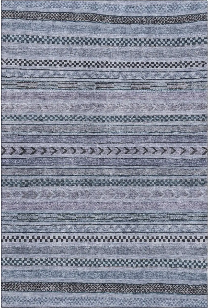 Blue And Gray Striped Washable Area Rug With UV Protection Photo 1