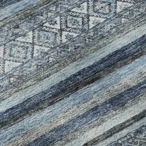 Photo of Blue And Gray Striped Washable Area Rug With UV Protection