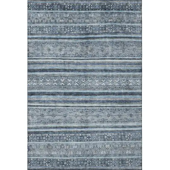 Blue And Gray Striped Washable Area Rug With UV Protection Photo 3