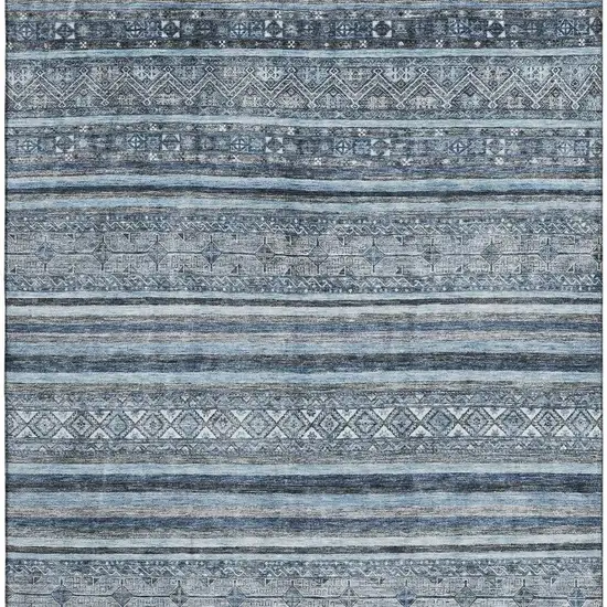 Blue And Gray Striped Washable Area Rug With UV Protection Photo 3