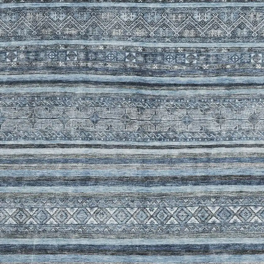 Blue And Gray Striped Washable Area Rug With UV Protection Photo 2