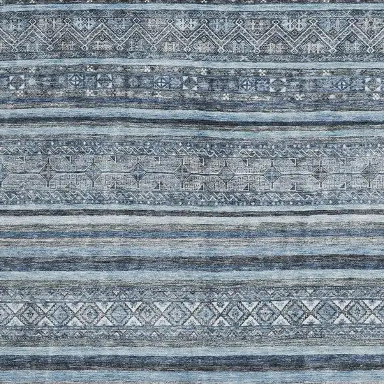 Blue And Gray Striped Washable Area Rug With UV Protection Photo 2