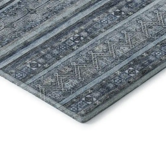 Blue And Gray Striped Washable Area Rug With UV Protection Photo 6