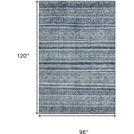 Blue And Gray Striped Washable Area Rug With UV Protection Photo 9
