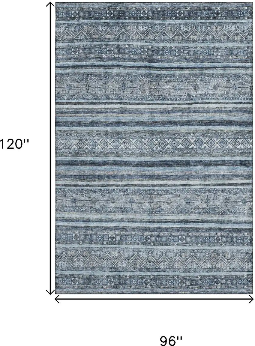 Blue And Gray Striped Washable Area Rug With UV Protection Photo 9
