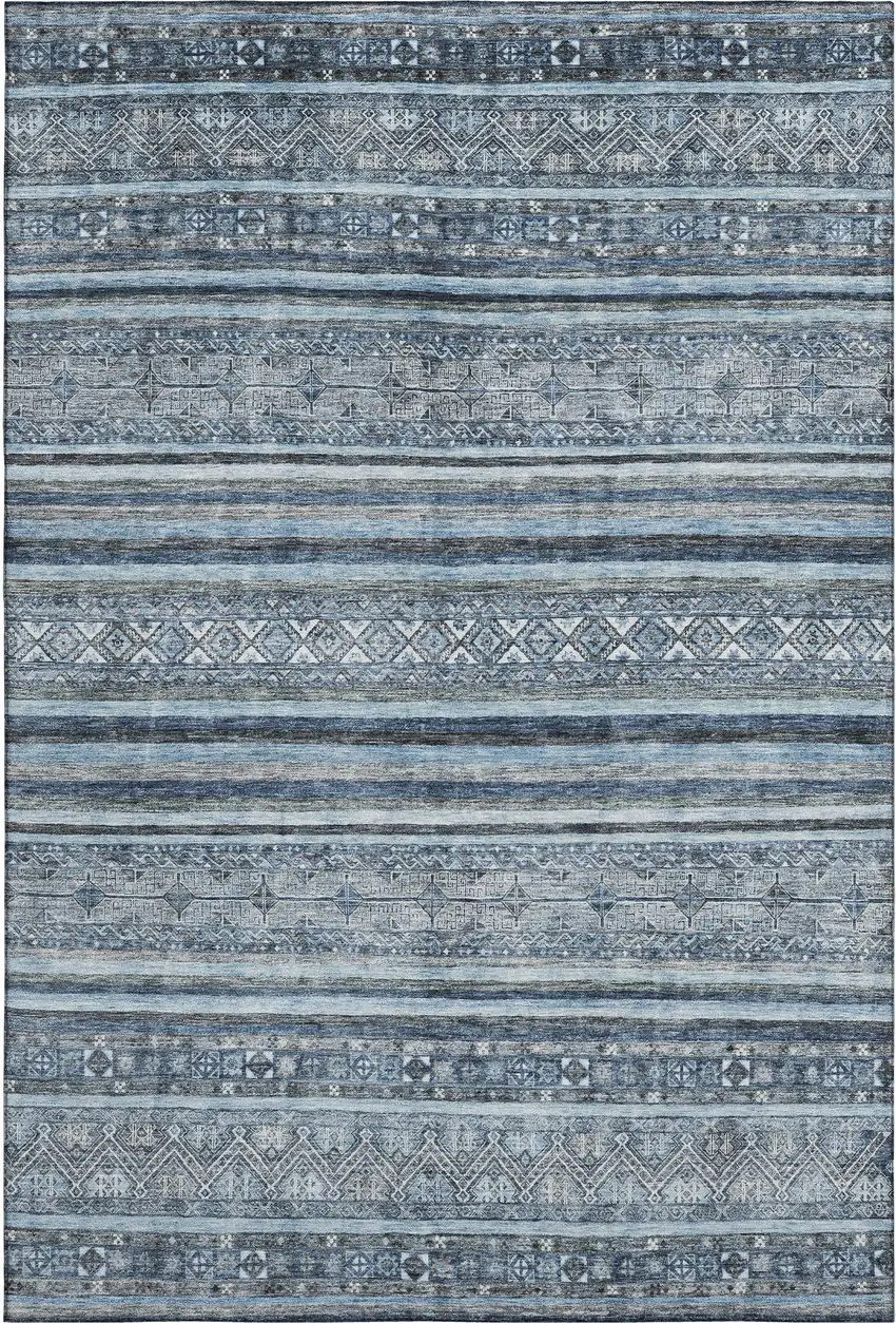 Blue And Gray Striped Washable Area Rug With UV Protection Photo 1