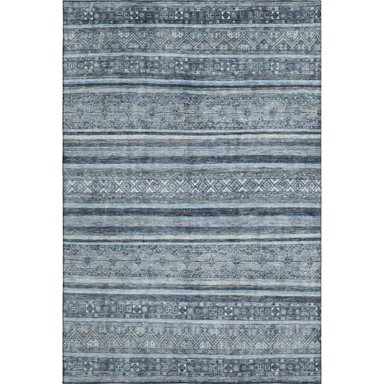 Blue And Gray Striped Washable Area Rug With UV Protection Photo 1