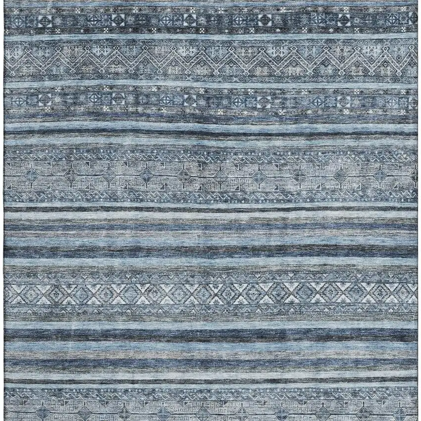 Blue And Gray Striped Washable Area Rug With UV Protection Photo 2
