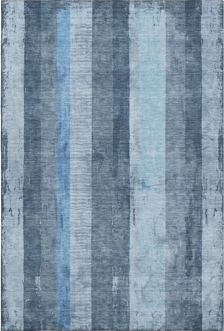 Blue And Gray Striped Washable Area Rug With UV Protection Photo 3