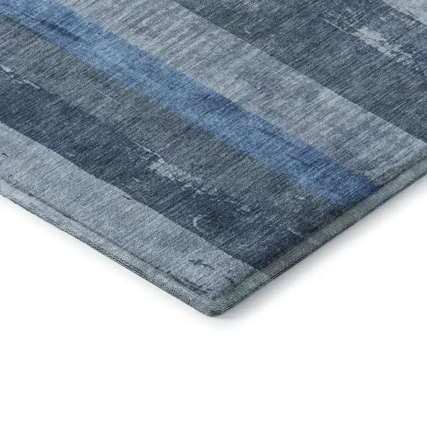 Blue And Gray Striped Washable Area Rug With UV Protection Photo 5