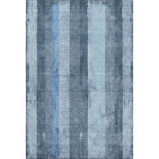Blue And Gray Striped Washable Area Rug With UV Protection Photo 3
