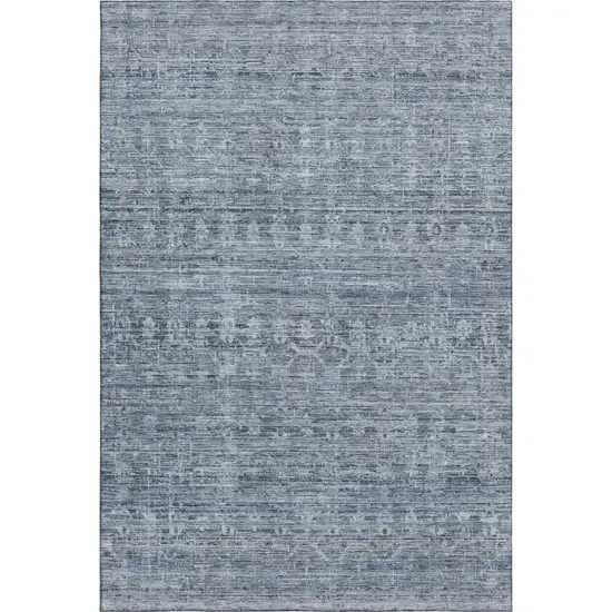 Blue And Gray Striped Washable Area Rug With UV Protection Photo 1