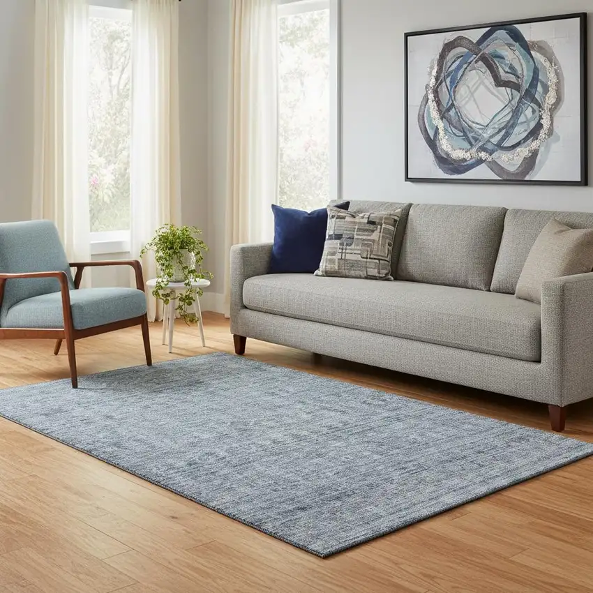 Blue And Gray Striped Washable Area Rug With UV Protection Photo 2