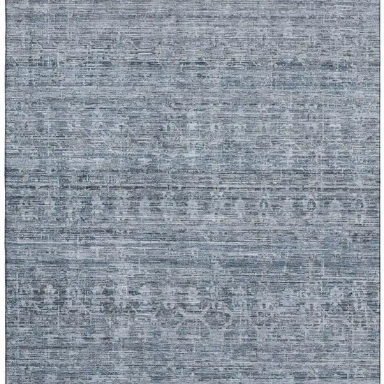 Blue And Gray Striped Washable Area Rug With UV Protection Photo 3