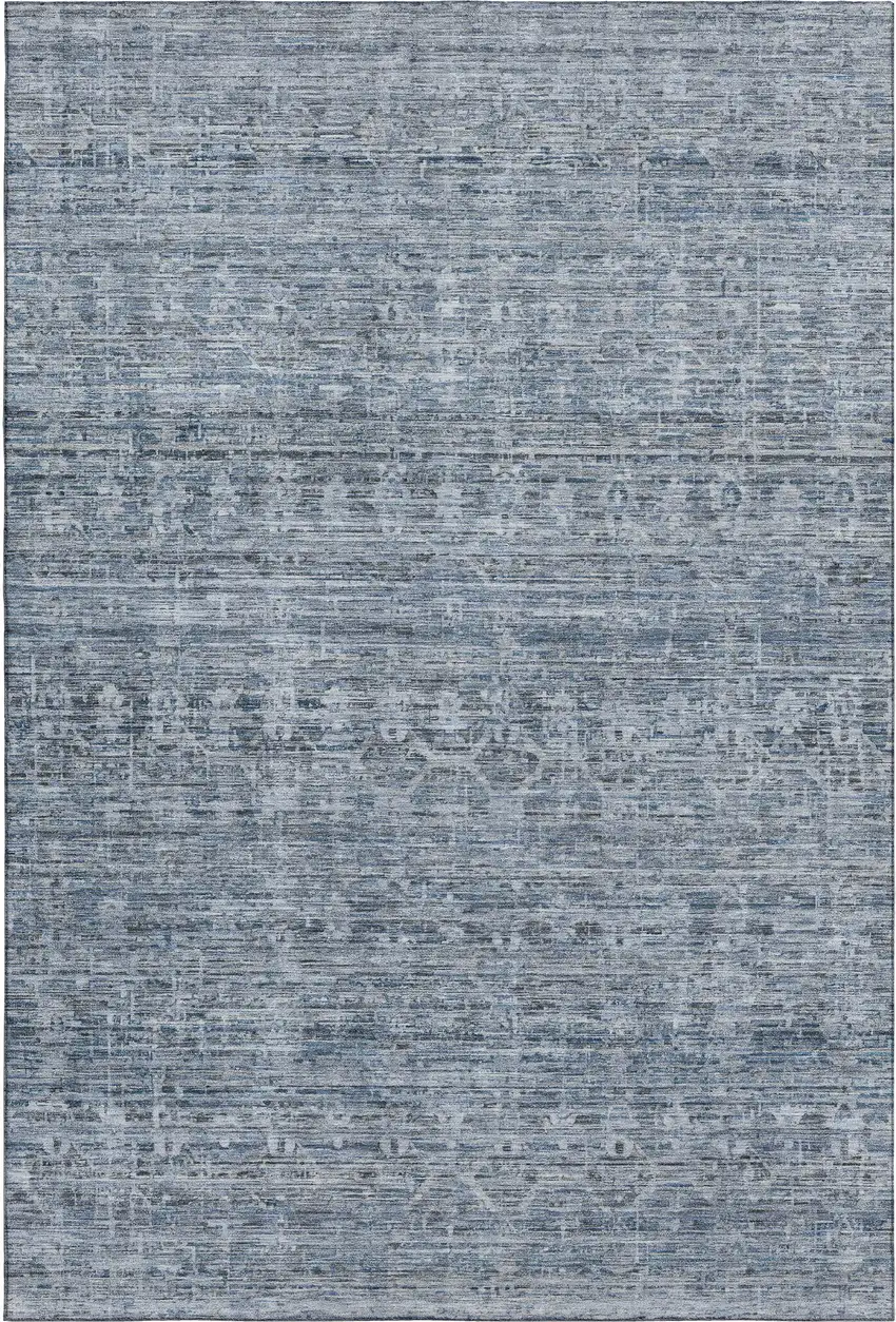 Blue And Gray Striped Washable Area Rug With UV Protection Photo 1