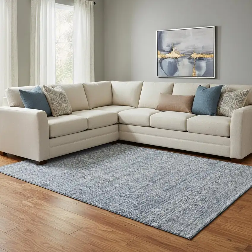 Blue And Gray Striped Washable Area Rug With UV Protection Photo 2