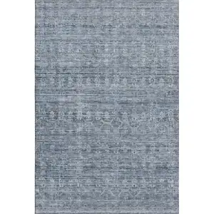Photo of Blue And Gray Striped Washable Area Rug With UV Protection