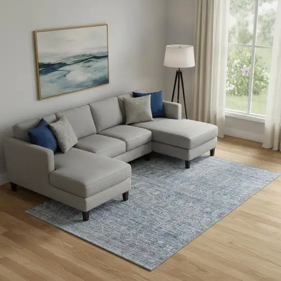 Blue And Gray Striped Washable Area Rug With UV Protection Photo 2