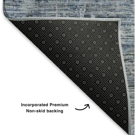 Blue And Gray Striped Washable Area Rug With UV Protection Photo 6
