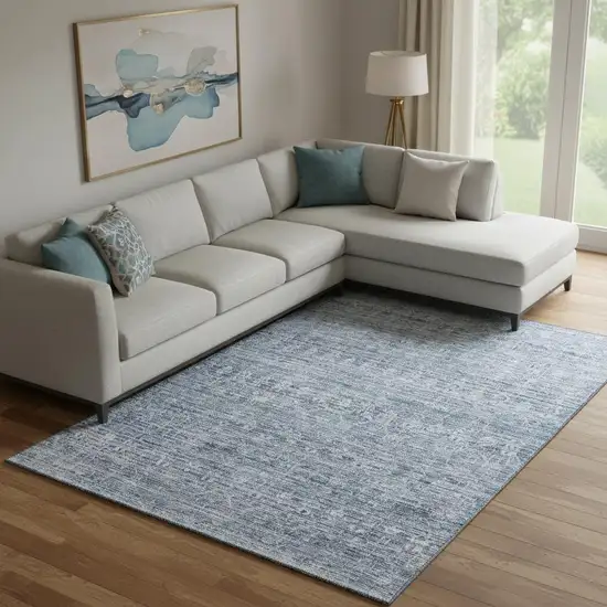 Blue And Gray Striped Washable Area Rug With UV Protection Photo 1