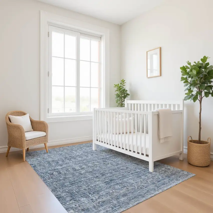 Blue And Gray Striped Washable Area Rug With UV Protection Photo 6