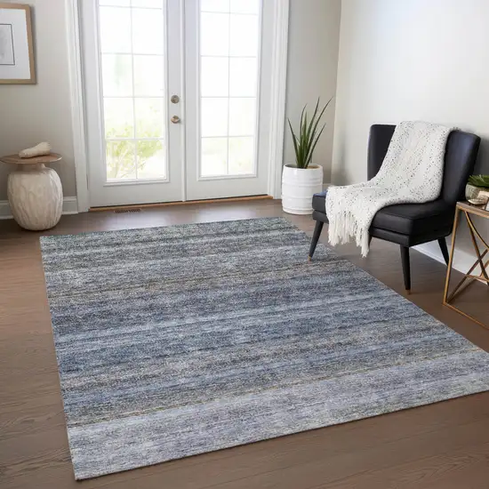 Blue And Gray Striped Washable Indoor Outdoor Area Rug Photo 8