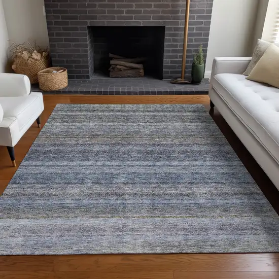 Blue And Gray Striped Washable Indoor Outdoor Area Rug Photo 9