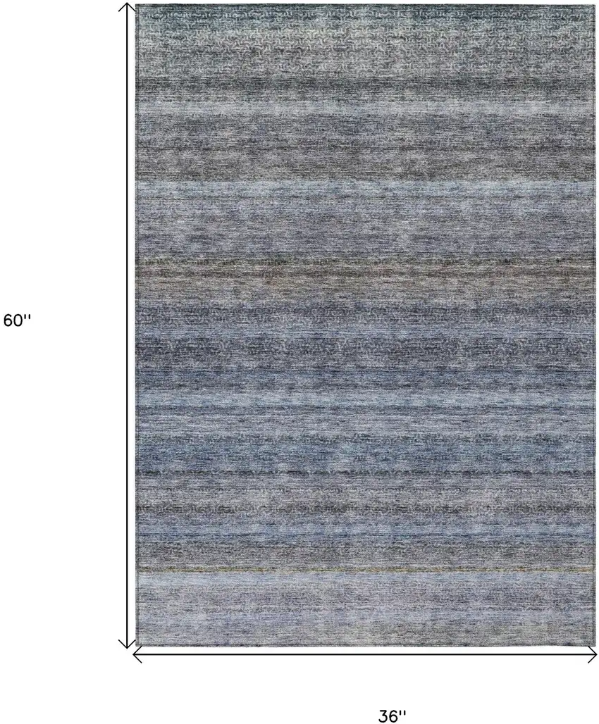 Blue And Gray Striped Washable Indoor Outdoor Area Rug Photo 3