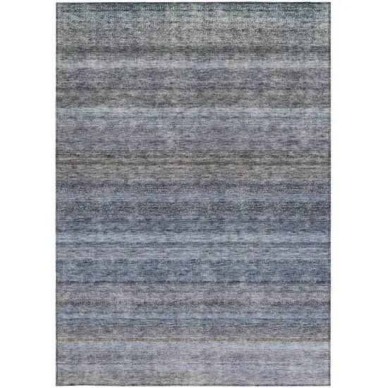 Blue And Gray Striped Washable Indoor Outdoor Area Rug Photo 7