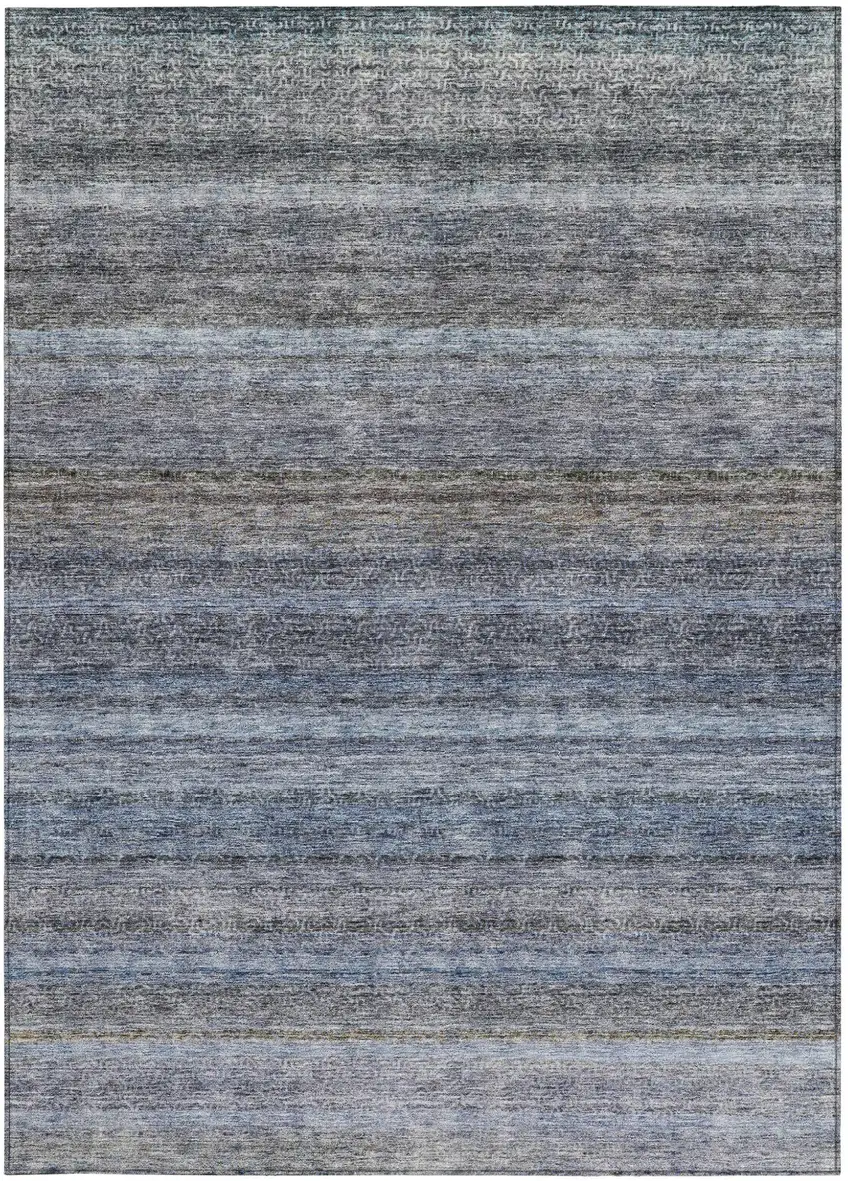 Blue And Gray Striped Washable Indoor Outdoor Area Rug Photo 7